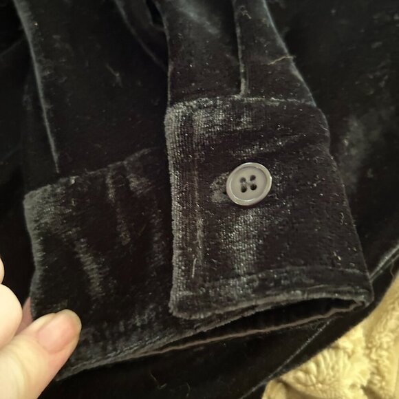 NWT Rebecca Malone Women's Black Velvet Faux Leather Button Down Shirt XL - Picture 5 of 11
